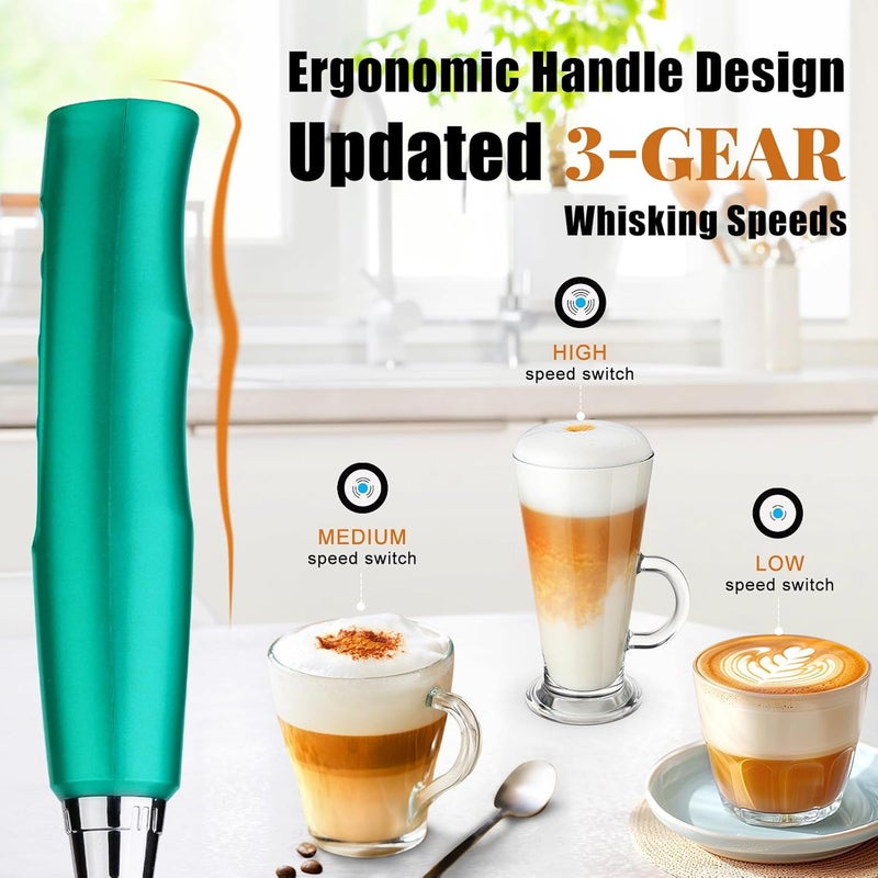 Nahida Turquoise Milk Frother Wand for Coffee, Frother Handheld Rechargeable Electric Whisk with 3 Heads 3 Speeds Drink Mixer Coffee Frother Foam Maker For Latte, Cappuccino, Hot Chocolate, Egg - Image 3